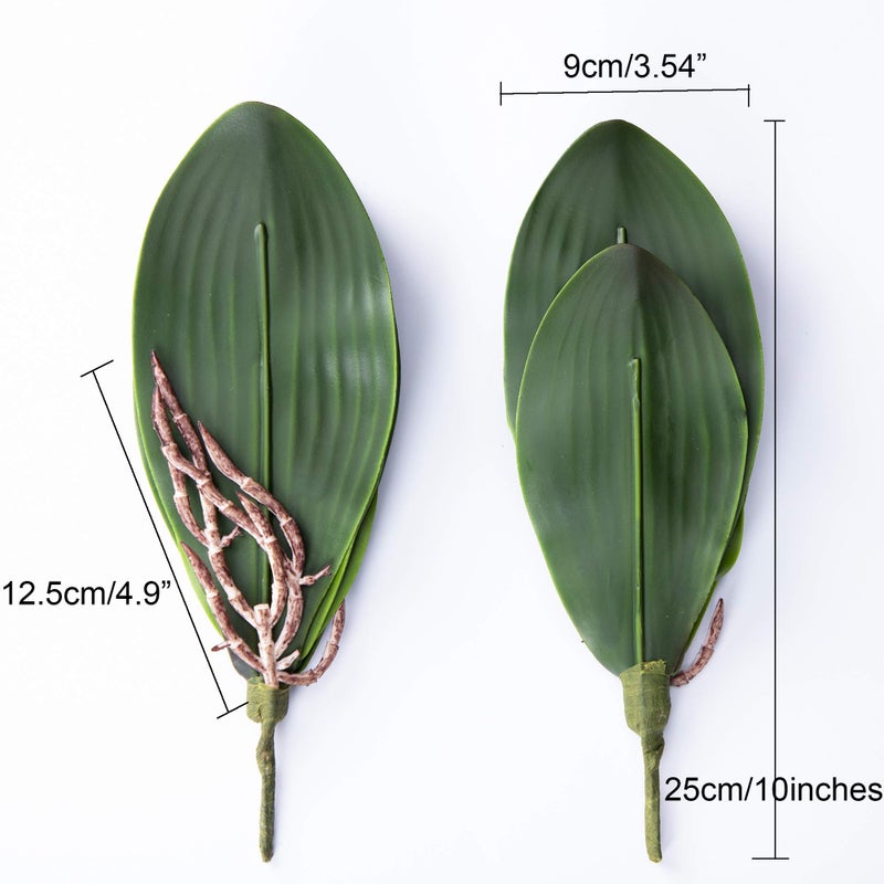 Fnize Faux Orchid Leaves Artificial Phalaenopsis Leaf Bulk 10 Inches 2pcs Real Touch Latex Cymbidium Stems Green Plant - Image 2
